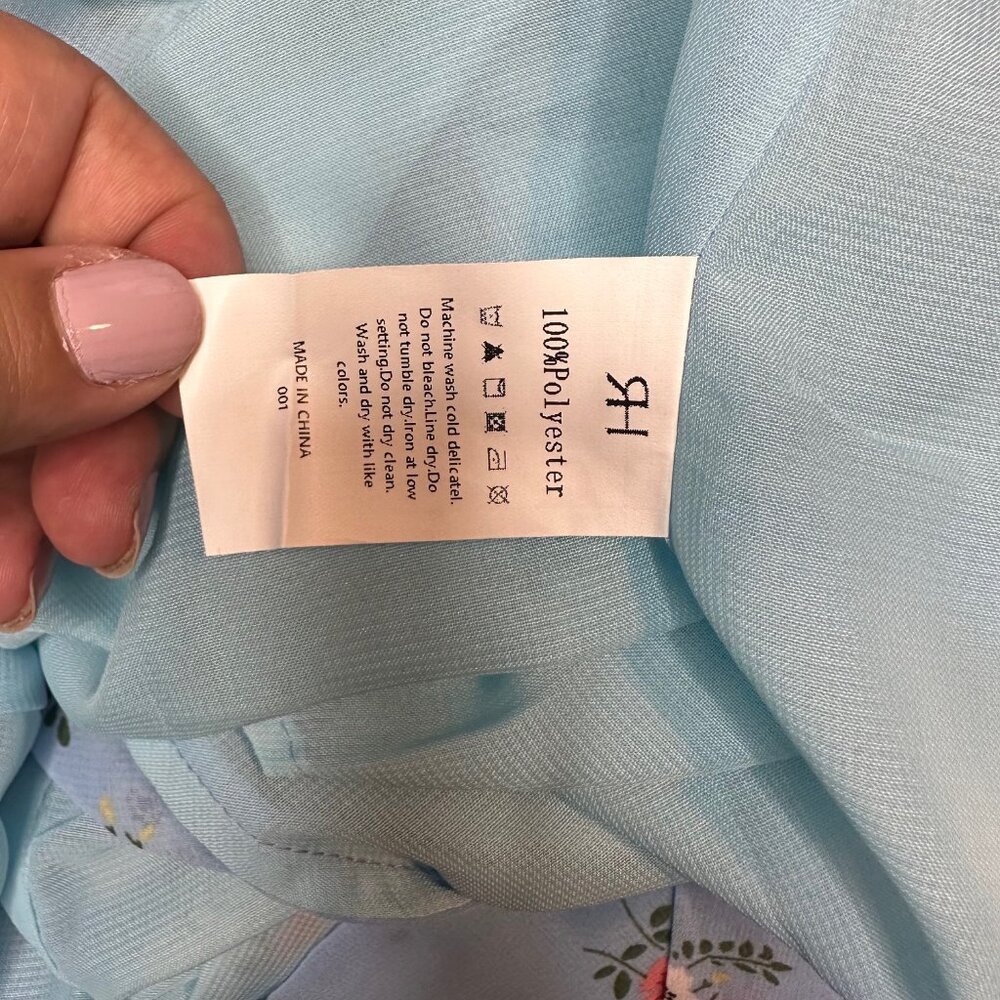 Light Blue Floral Tie Shoulder Slit Midi Dress - NEW - Picture 15 of 16